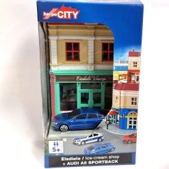 Herpa City 800051 Audi A5 Sportback Blau Diorama Mit Haus Maßstab 1:64 Modellauto