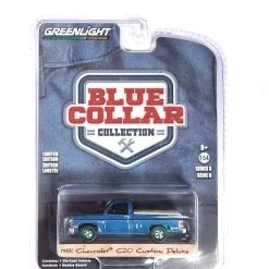 Chase Car! Greenlight 35180-D Chevrolet C20 Custom Deluxe Blau Metallic/grün - Blue Collar Maßstab 1
