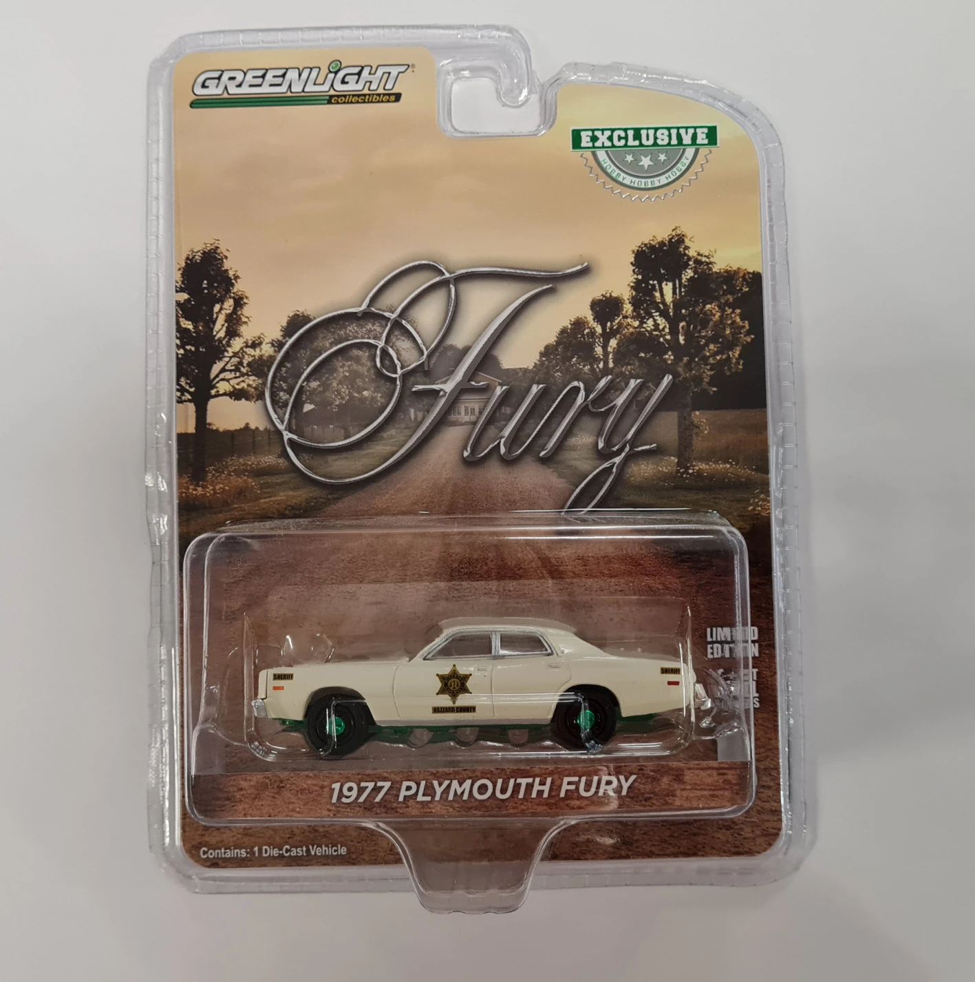 Chase Car Greenlight 30316 Plymouth Fury "Sheriff Hazzard Country" Beige/grün 1977 Maßstab 1:64 Mode 1 Chase Car Greenlight 30316 Plymouth Fury "Sheriff Hazzard Country" Beige/grün 1977 Maßstab 1:64 Mode