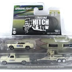 Greenlight 31140-B Ford F-100 1969 + Ford Mustang Boss 429 Weiss - Racing Hitch & Tow 4 Maßstab 1:64