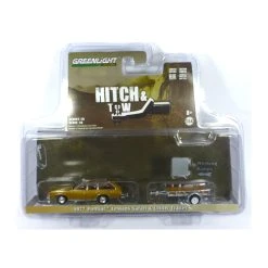 Greenlight 32180-A Pontiac LeMans Safari Gold Mit Anhänger 1977 Maßstab 1:64 Modellauto
