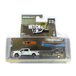 Greenlight 32230-A Nissan Titan XD Pro-4X & Kanu Anhänger Weiss Metallic 2019 - Hitch & Tow 23 Maßst
