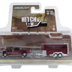 Greenlight 32270-D Ford F-150 XLT Dunkelrot 2019 + Livestock Trailer - Hitch & Tow 27 Maßstab 1:64 M