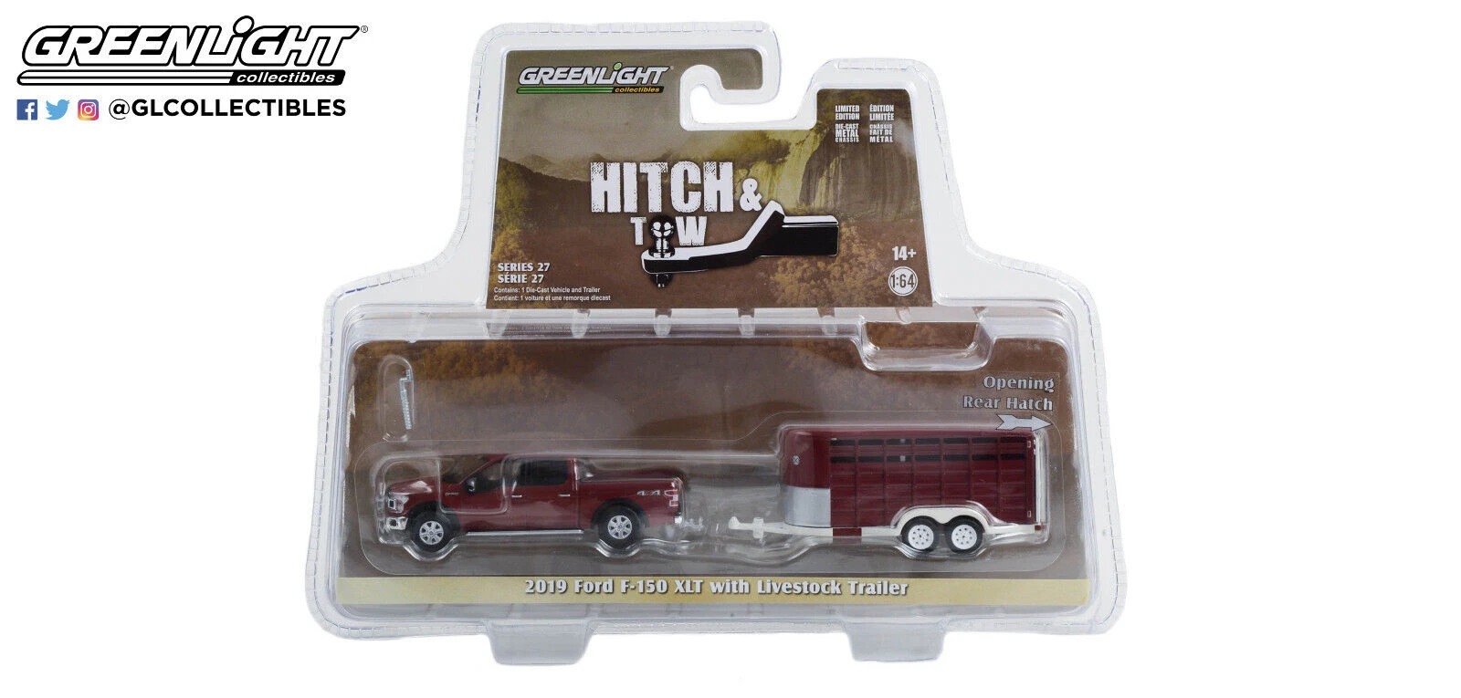 Greenlight 32270-D Ford F-150 XLT Dunkelrot 2019 + Livestock Trailer - Hitch & Tow 27 Maßstab 1:64 M 1 Greenlight 32270-D Ford F-150 XLT Dunkelrot 2019 + Livestock Trailer - Hitch & Tow 27 Maßstab 1:64 M